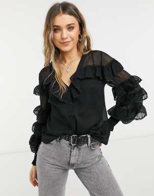 black ruffle lace top