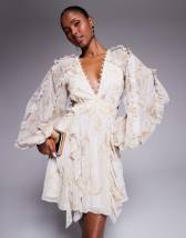 Love Triangle milkmaid mini dress with tie detail in apricot floral