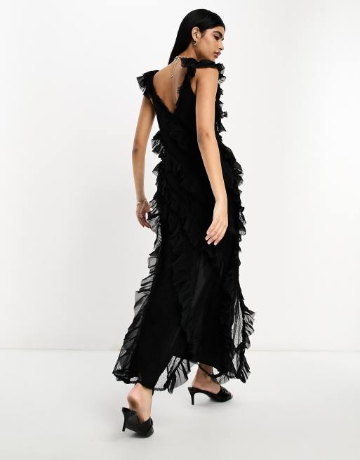 Black lace shop ruffle dress