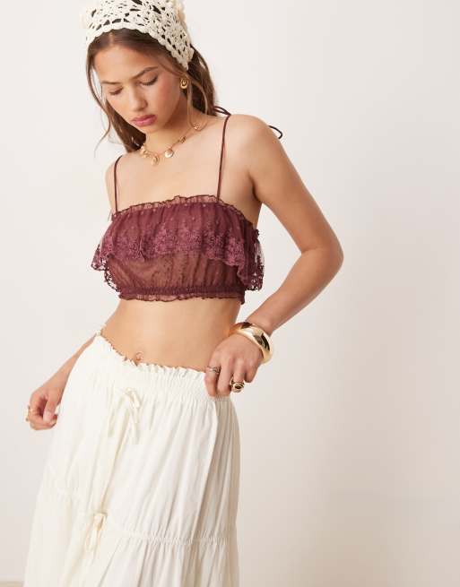 ASOS DESIGN ruffle lace trim bralet top in purple (Part of a set)
