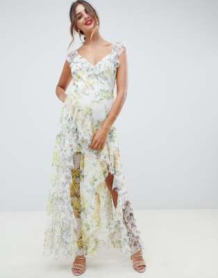 asos design ruffle maxi dress with open back in all over sequin