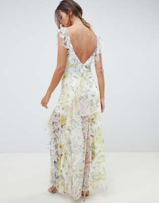 asos design lace and dobby mesh overlay maxi dress