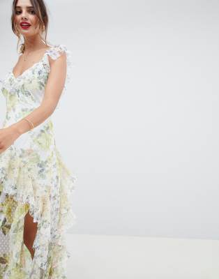 asos design lace and dobby mesh overlay maxi dress