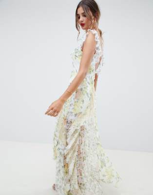 lace ruffle maxi dress