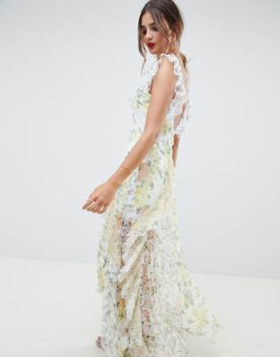 asos design lace and dobby mesh overlay maxi dress