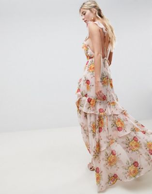 floral ruffle dress long