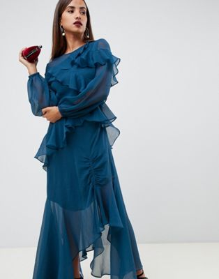 ASOS DESIGN ruffle maxi dress with 70s balloon sleeve | ASOS
