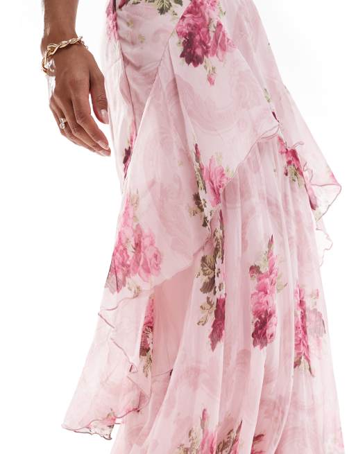 ASOS DESIGN ruffle maxi dress with flutter sleeves in pink floral print |  ASOS