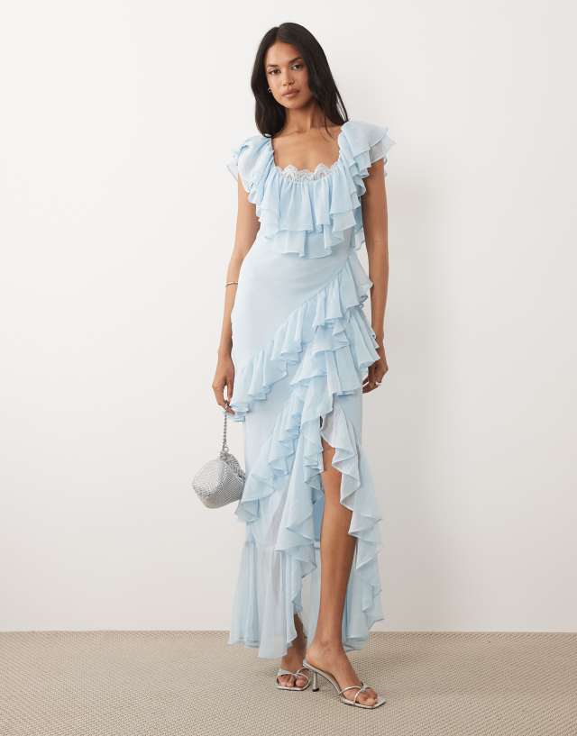 blue ruffle dress asos Design - Maxi - Women - Polyester - 14 US vancouver this dress is both Size:Regular 0 (XS) black dress cowboy hat