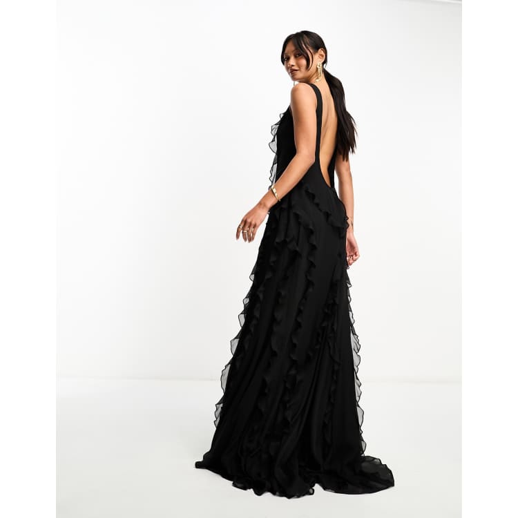 Asos design ruffle maxi dress with open back in all over sequin hotsell