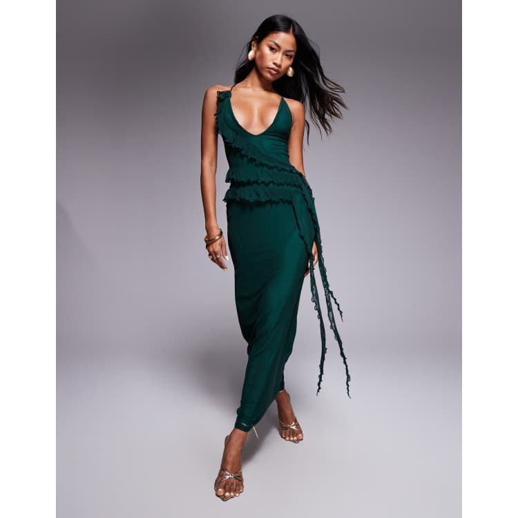 asos green backless dress Rent Asos Edition All Over Sequin Backless Drape Midi Dress In Sage Green