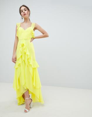 asos design ruffle maxi dress with open back in all over sequin