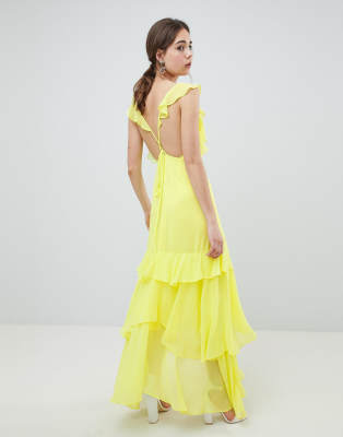 asos design ruffle maxi dress with open back in all over sequin