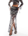 [ASOS DESIGN] ASOS DESIGN ruffle maxi skirt in abstract zebra print (part of a set)-Multi 6 brown