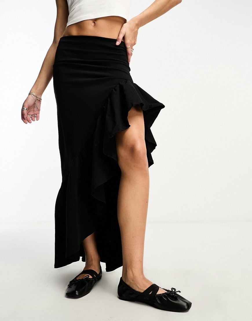 ASOS DESIGN ruffle maxi skirt in black
