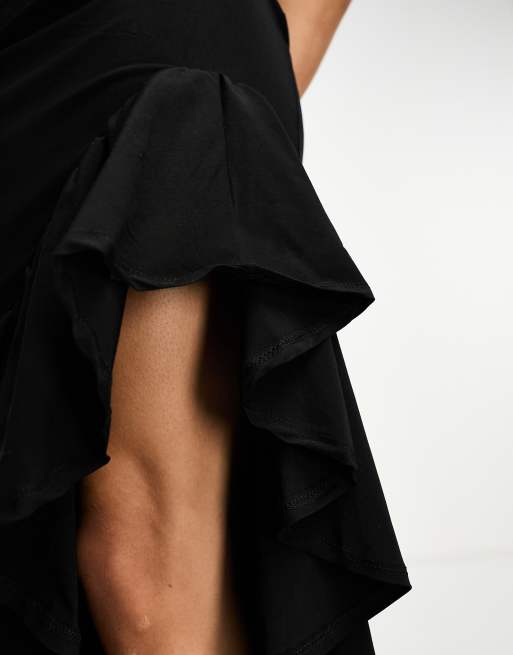 Long black shop ruffle wrap skirt