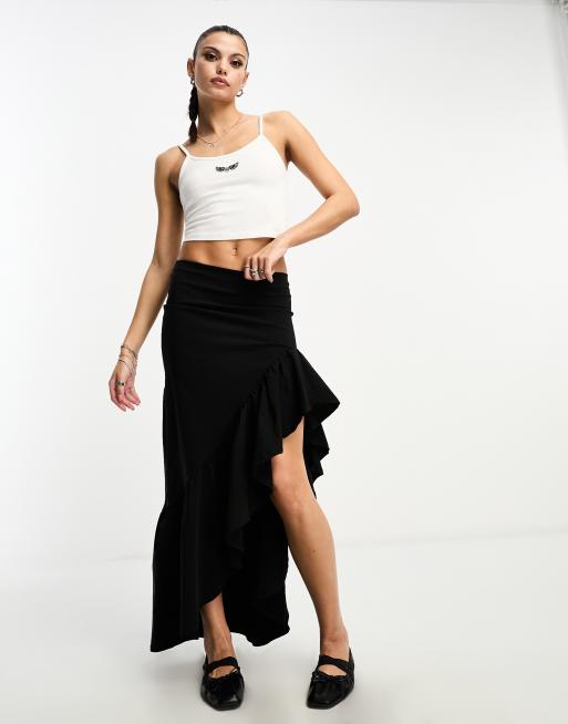 Black star ruffle maxi skirt outlet topshop