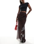 [ASOS DESIGN] ASOS DESIGN ruffle maxi skirt with split front in ditsy cherry print-Multi XS Cherry Print