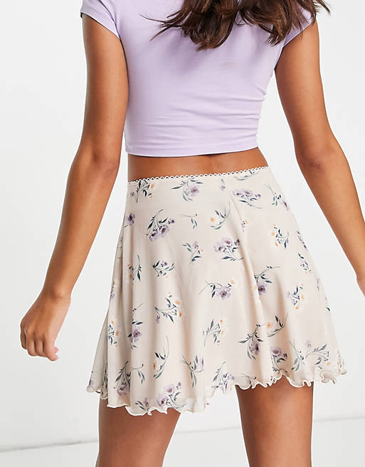Skirts ruffle mesh mini skirt in floral print 
