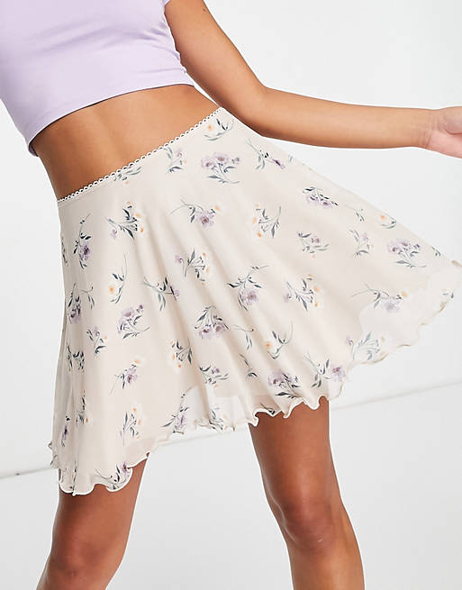 Skirts ruffle mesh mini skirt in floral print 