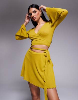 ASOS DESIGN RUFFLE MESH WRAP MINI SKIRT WITH SIDE KNOT DETAIL 