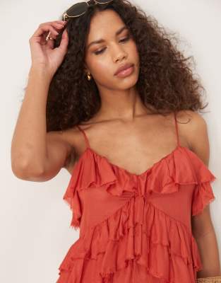 Asos Design Ruffle Micro Bust Viscose Jumpsuit With Shirred Back
