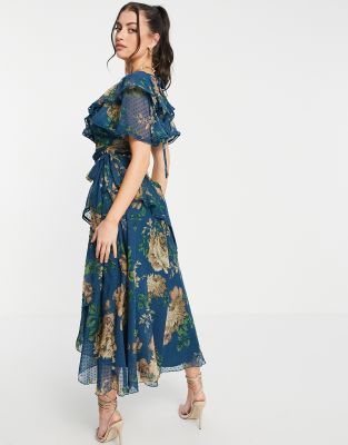 asos blue ruffle dress