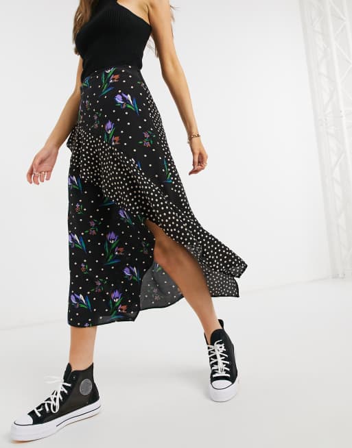 ASOS DESIGN ruffle midi skirt in mix and match print