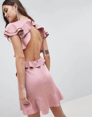 satin ruffle mini dress