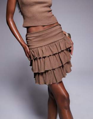 Asos Design Ruffle Mini Skirt In Brown