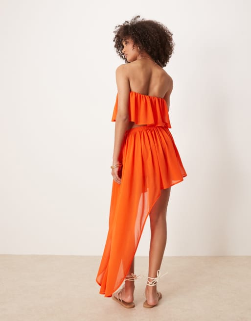 ASOS DESIGN ruffle mini skirt with asymmetric hem in orange - part of a set, 4 of 5