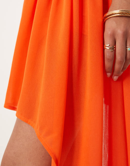 ASOS DESIGN ruffle mini skirt with asymmetric hem in orange - part of a set, 5 of 5