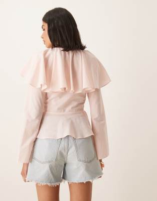 Asos Design Ruffle Neckline Prairie Blouse