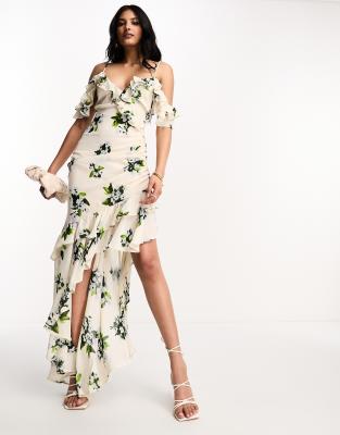 floral off shoulder high low dress