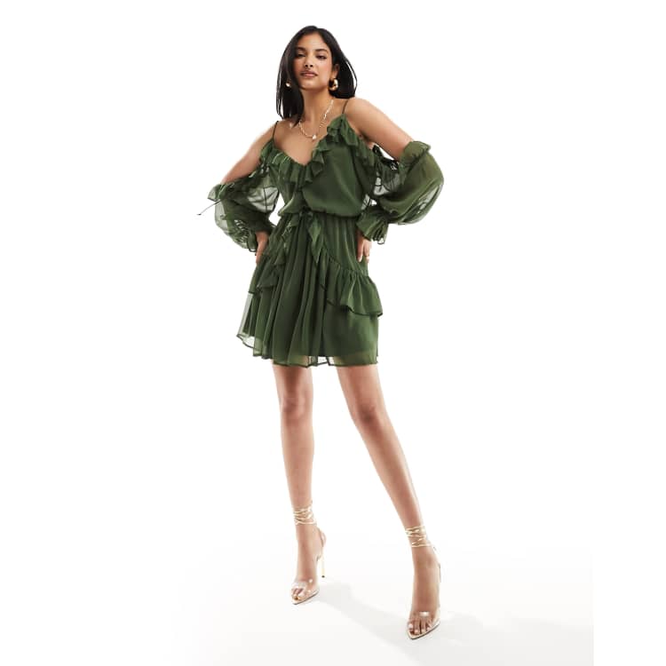 slim fit dress slacks Pink Lily Janelle Forest Ruffle Knit Mini Dress main image 1