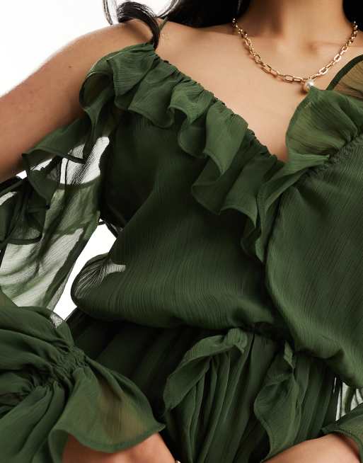 Anthropologie store Ruffled One-Shoulder Mini Dress in Green