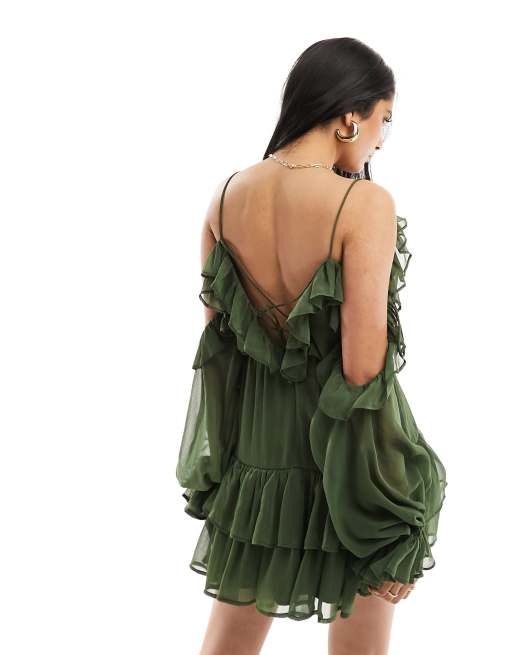 Asos green ruffle dress hotsell