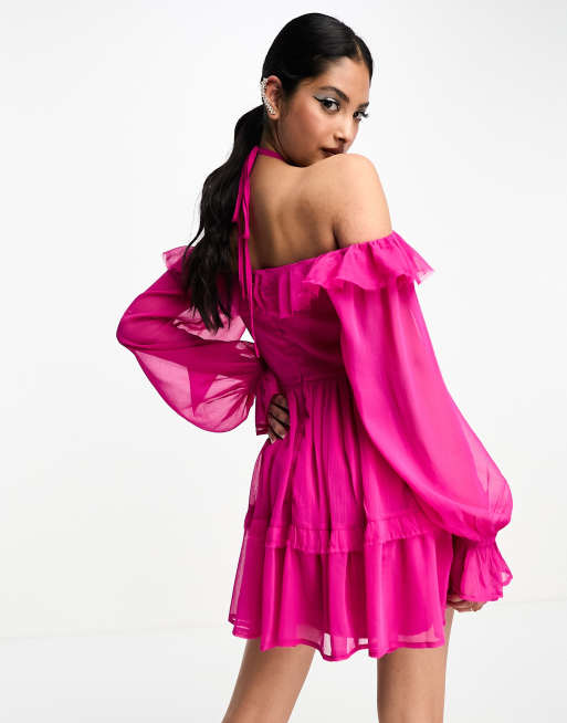 Asos pink off the shoulder outlet dress