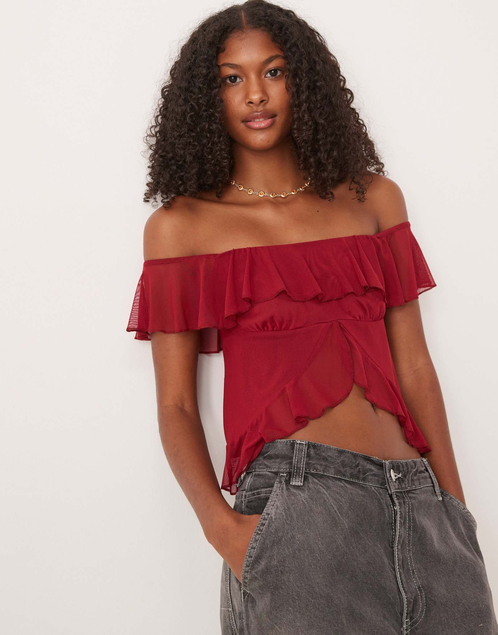 Топ ASOS DESIGN с открытыми плечами бордовый