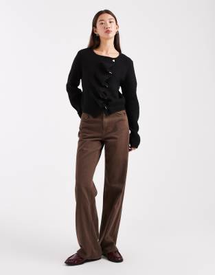 Asos Design Ruffle Placket Cardigan In Black