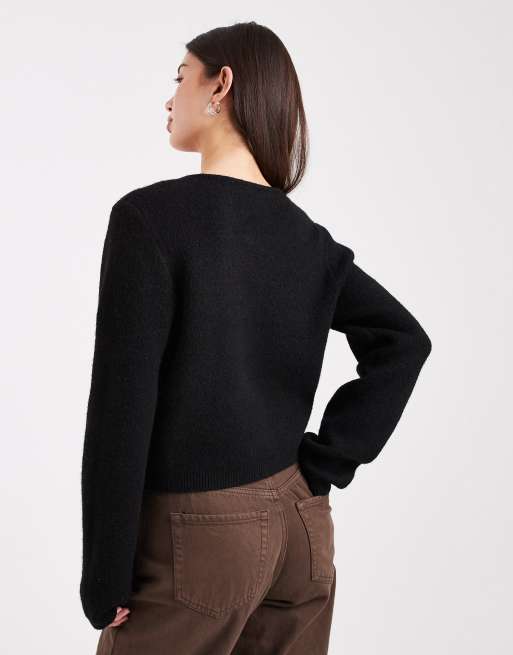 ASOS DESIGN ruffle placket cardigan in black, 4 of 4
