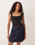 [ASOS DESIGN] ASOS DESIGN ruffle scoop neck crop top in black 16 Black