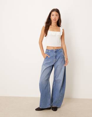 Asos Design Ruffle Scoop Neck Crop Top In White