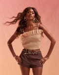 [ASOS DESIGN] ASOS DESIGN ruffle shirred cami top in cream-White 18 cream