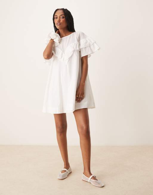 ASOS DESIGN ruffle short sleeve dress in white
