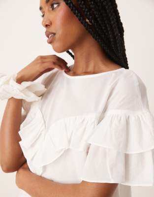ASOS DESIGN ruffle short sleeve dress in white
