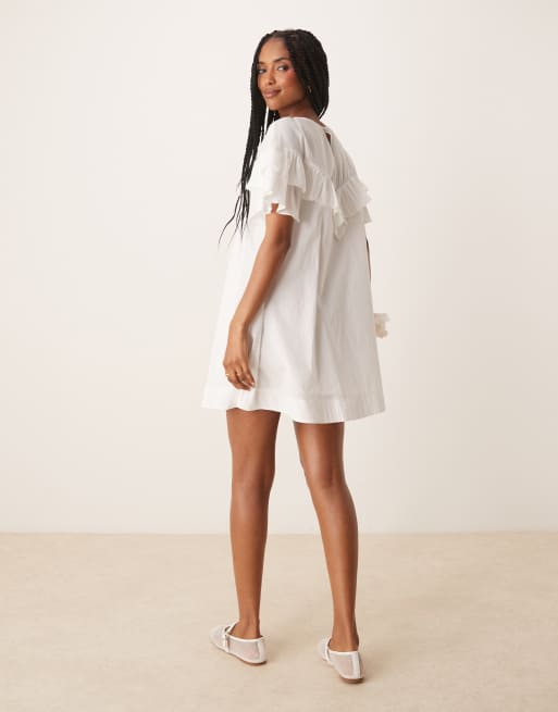 ASOS DESIGN ruffle short sleeve dress in white