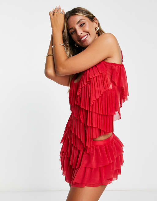 ASOS DESIGN ruffle shorts in red