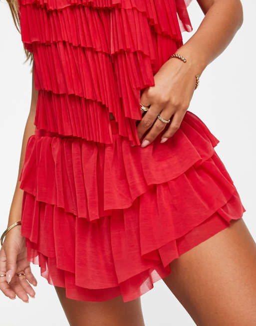 ASOS DESIGN ruffle shorts in red