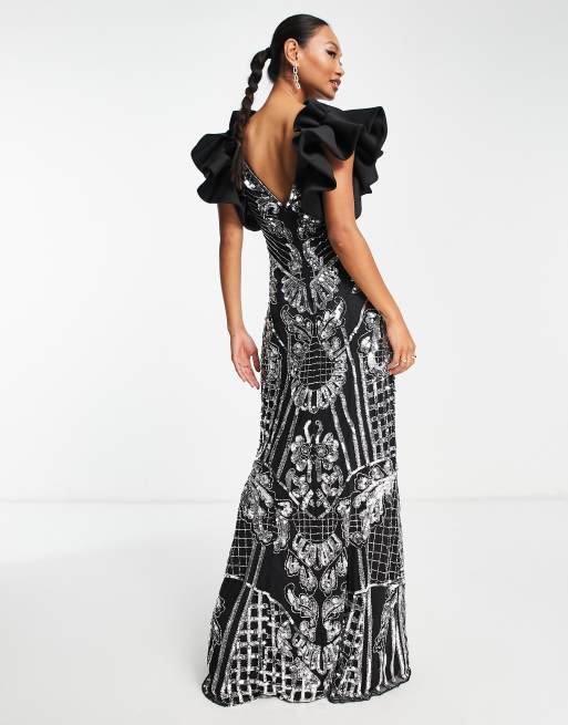 Ruffle sleeve evening clearance gown